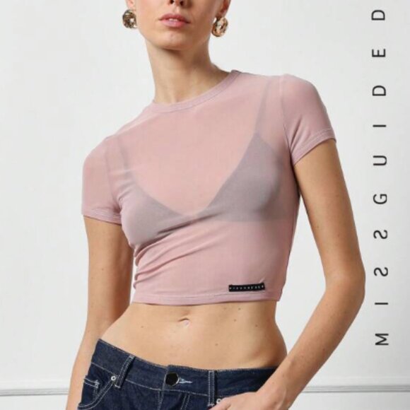 Sheer Mesh Cropped Crew Neck - Picture 4 of 10